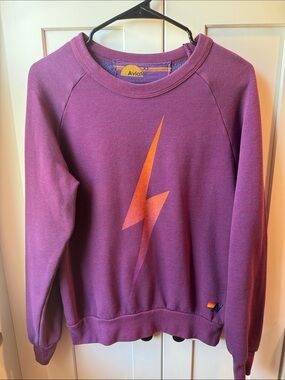 Aviator Nation Purple Crewneck with Orange Lightning Bolt